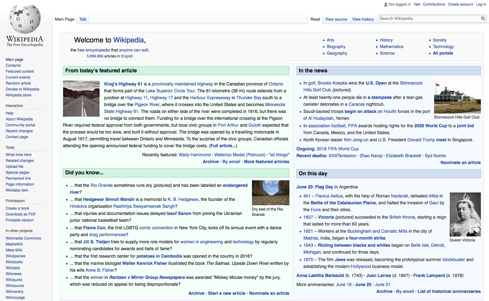 Image of a Wikipedia homepage.
