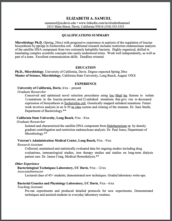 Resume of Elizabeth Samuel, Page 1