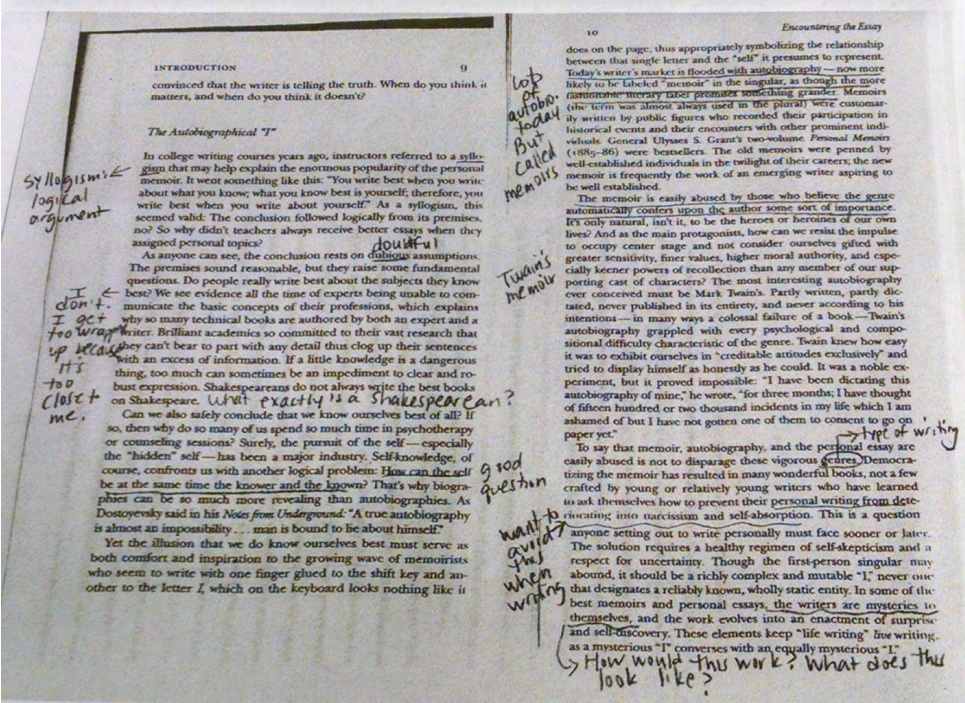 example of the way a student uses annotations